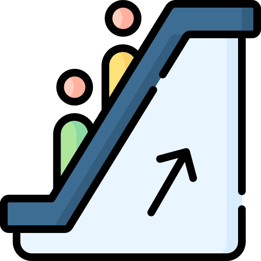 Escalator stairs up arrow people icon