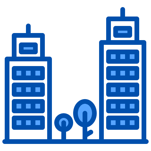 Building smart home electronics architecture and city icon