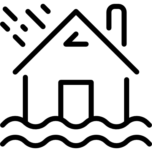 Flooded house architecture and city flood house icon