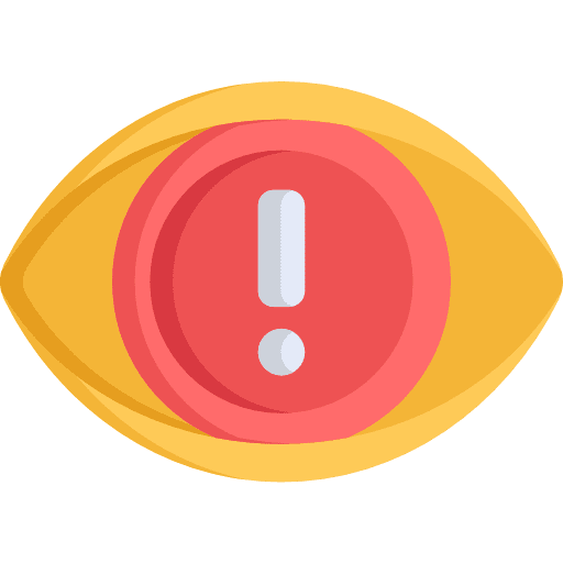 Warning signaling exclamation mark eye icon