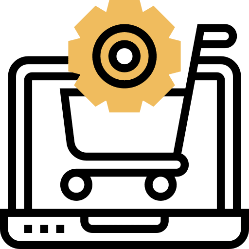 Online shopping gear laptop commerce and shopping icon