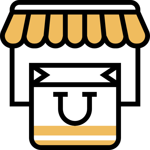 Market architecture and city shopping bag store icon