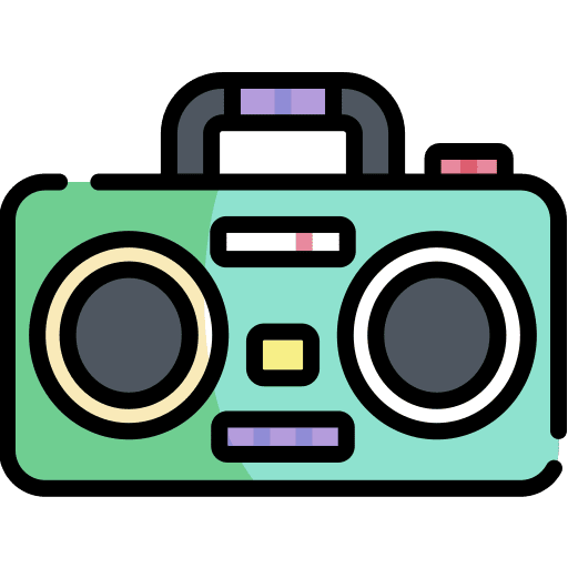 Boombox technology mixing music and multimedia icon