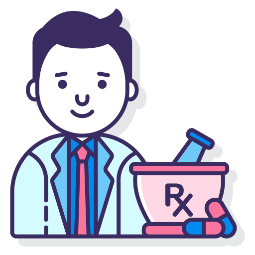 Pharmacist pharmacy chemical drugs icon