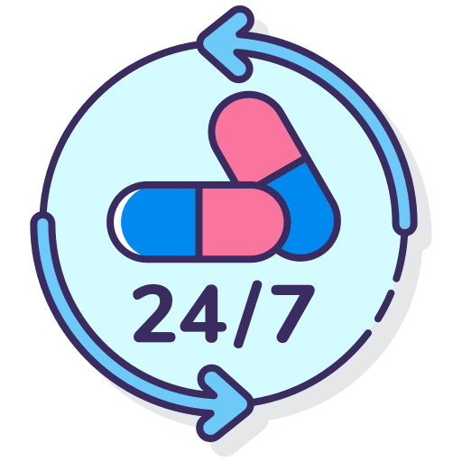 24 hours pills pharmacy time and date icon