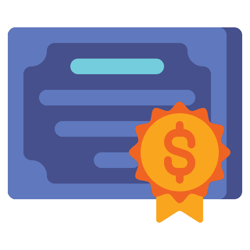 Certificate dollar business files and folders icon