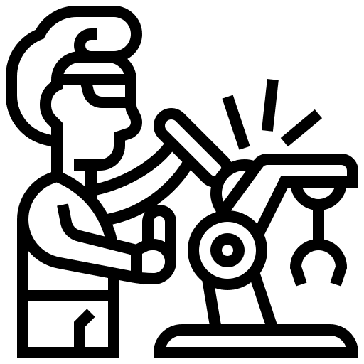 Robotic assembly line robot production icon