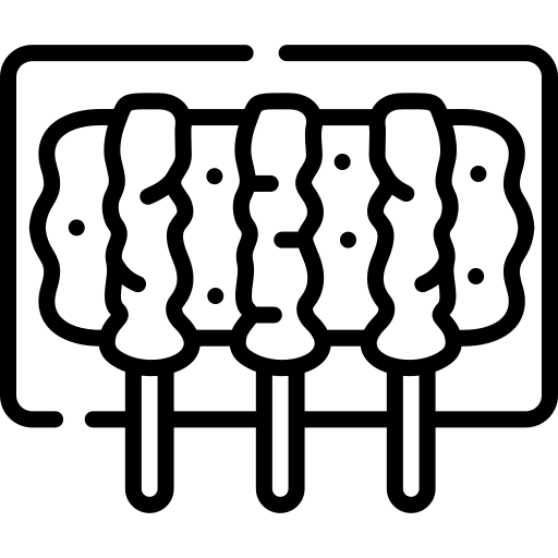 Satay asian food pork food and restaurant icon