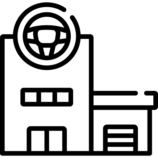 Driving school city car building icon