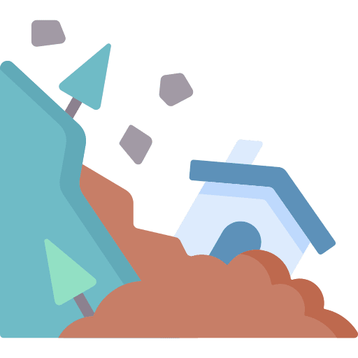 Landslide disaster rocks warning icon