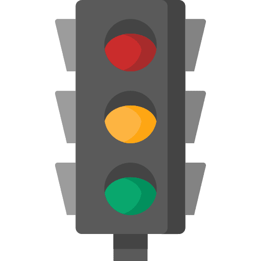 Traffic light architecture and city road sign signaling icon
