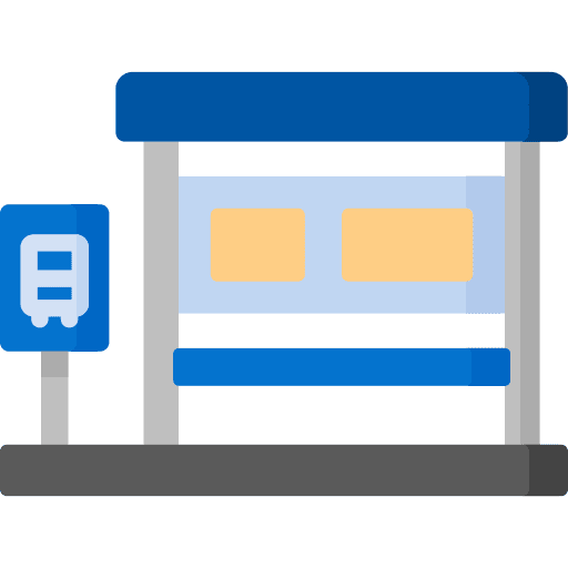 Bus stop architecture and city bench bus station icon