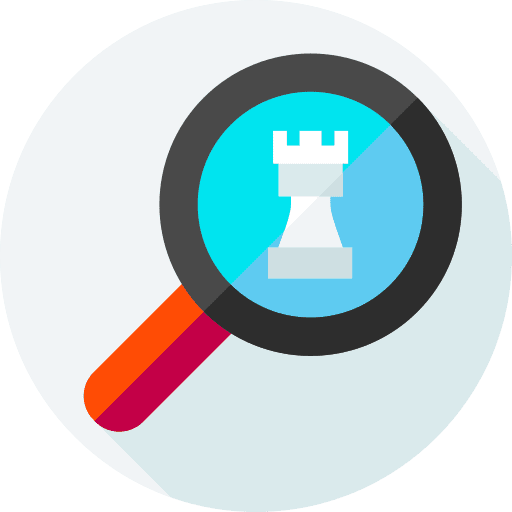 Magnifying glass chess hobbies and free time strategic icon