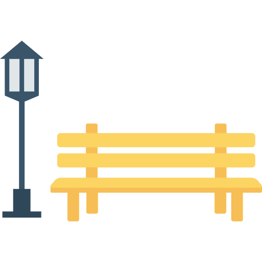 Bench architecture and city seating street lamp icon