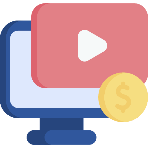 Video play button content money icon