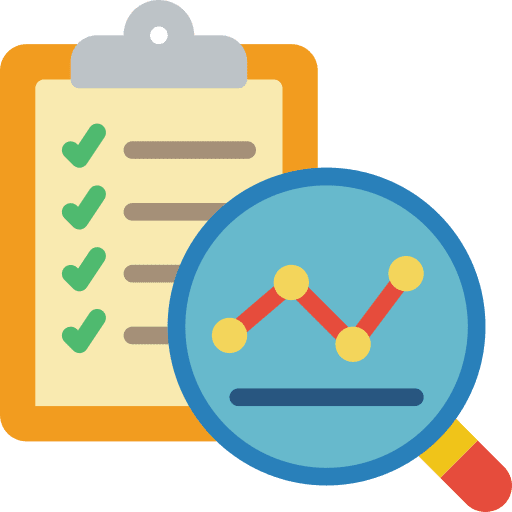 Clipboard growth magnifying glass analysis icon
