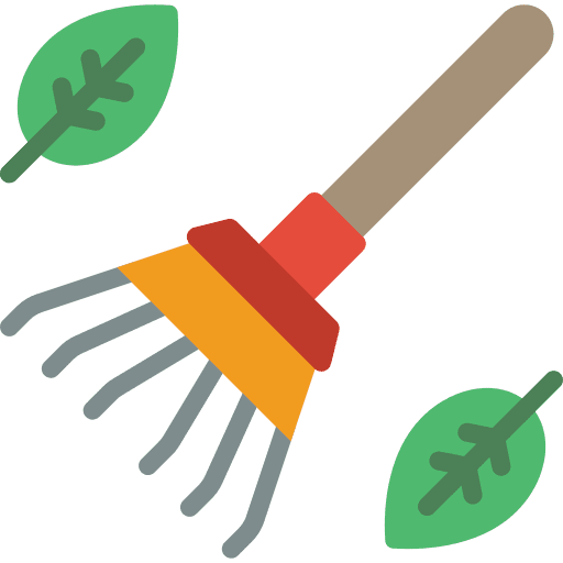 Raking rake time and date leaves icon