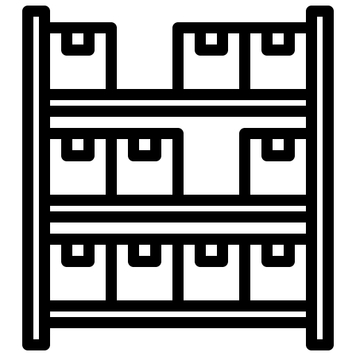 Stock shelf rack delivery box icon