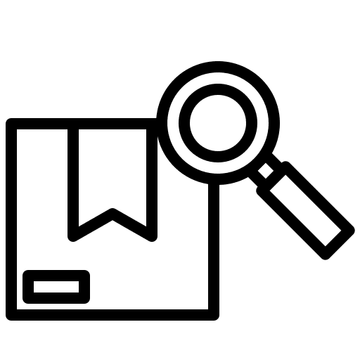 Tracking package magnifying glass loupe icon