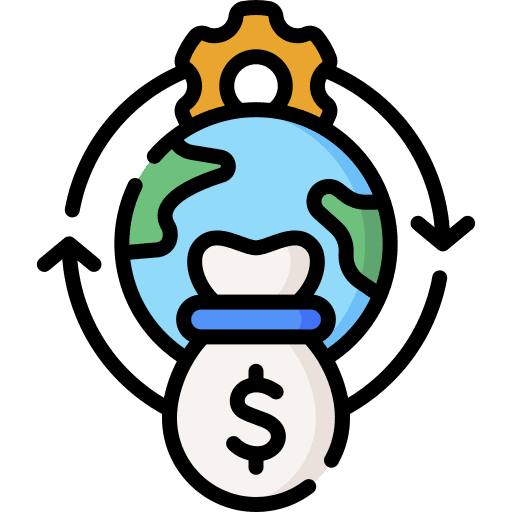 Circular economy business and finance money bag arrows icon