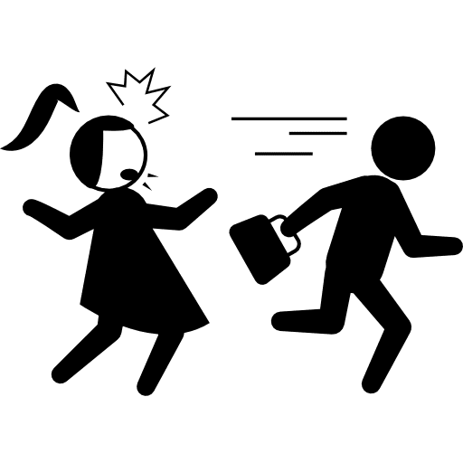 Criminal running with stolen woman bag robber running people icon