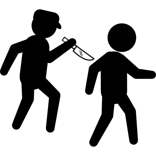 Criminal with a knife behind a walker persons silhouettes knife icon