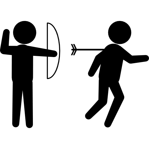 Archer criminal hurting a person for his back with an arrow of an arch archer people silhouettes icon
