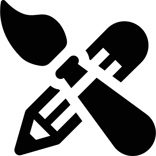 Pencil and brush crossed writing paint brush artist icon