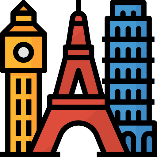 Landmark building leaning tower of pisa monuments icon