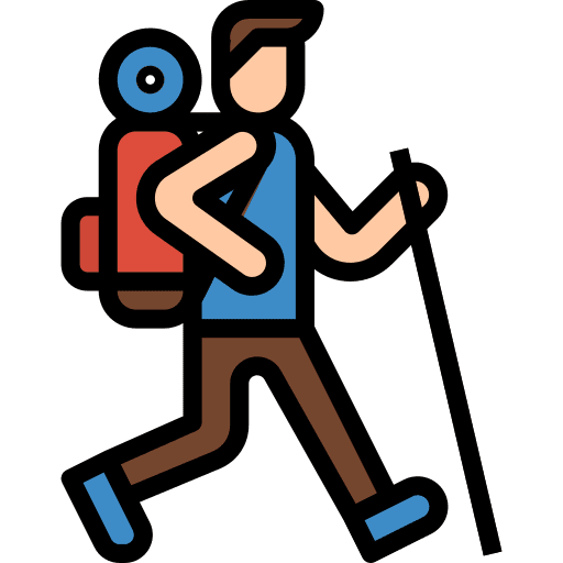 Trekking hiking pedestrian sports and competition icon