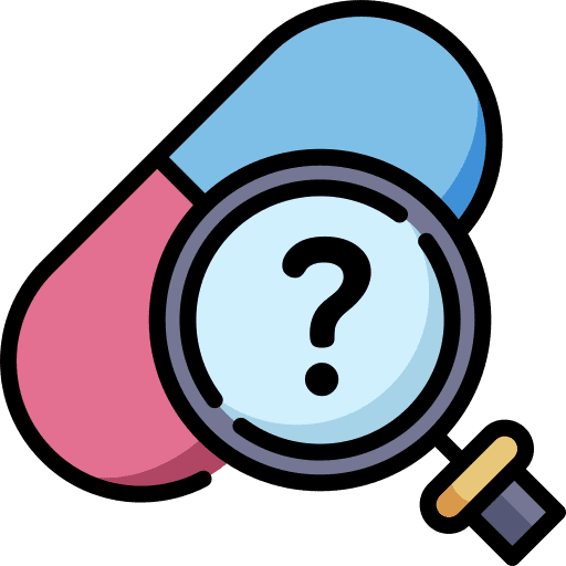 Drugs question loupe interrogation icon