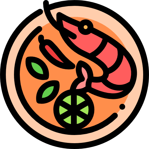 Tom yum goong shrimps food and restaurant soup icon