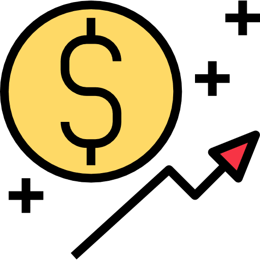 Yield dollar diagonal arrow income icon