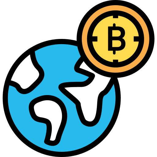 Bitcoin worldwide internet earth grid icon