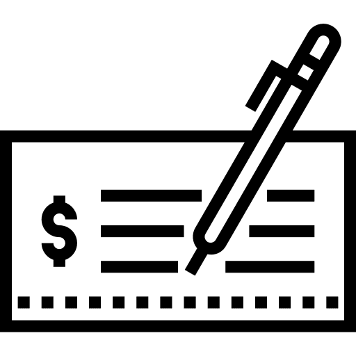 Bank pencil dollars coins icon