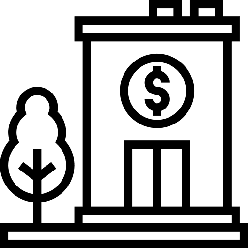 Bank coins building business and finance icon