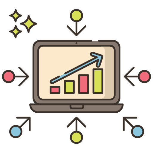 Analytics bar chart laptop computer icon