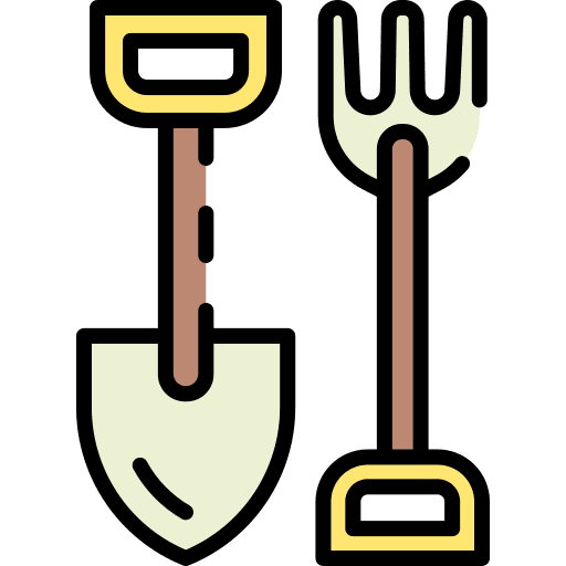 Farming tools shovel pitchfork construction and tools icon