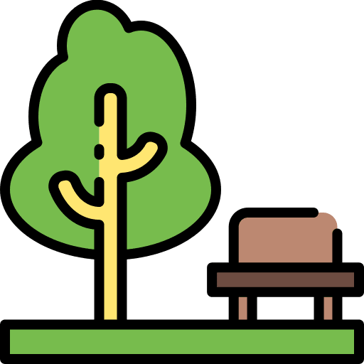 Park landscape architecture and city bench icon
