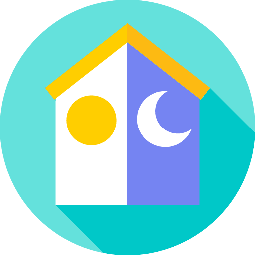 Day and night architecture and city day and night routine icon