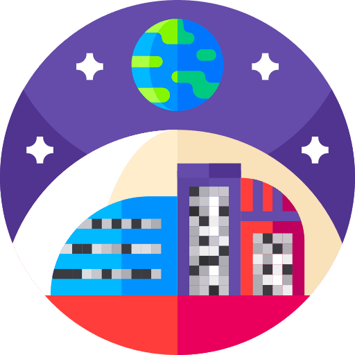 Town buildings planet skyscraper icon