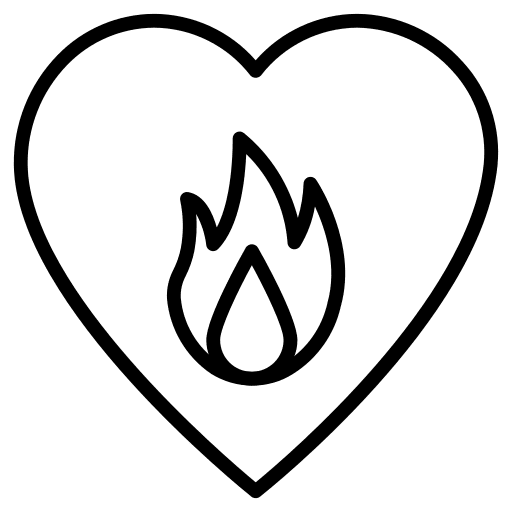 Heart strong love and romance flame icon