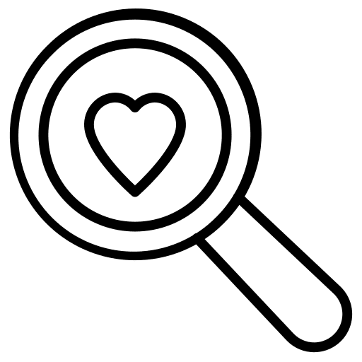 Magnifying glass heart search love and romance icon