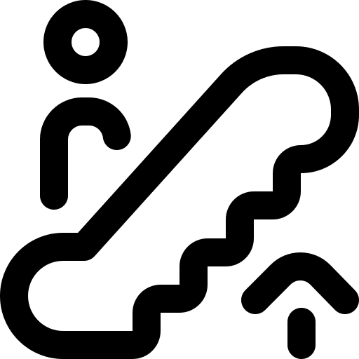 Escalator up signaling travel mall icon