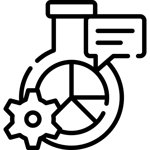 Market research seo and web speech bubble flask icon