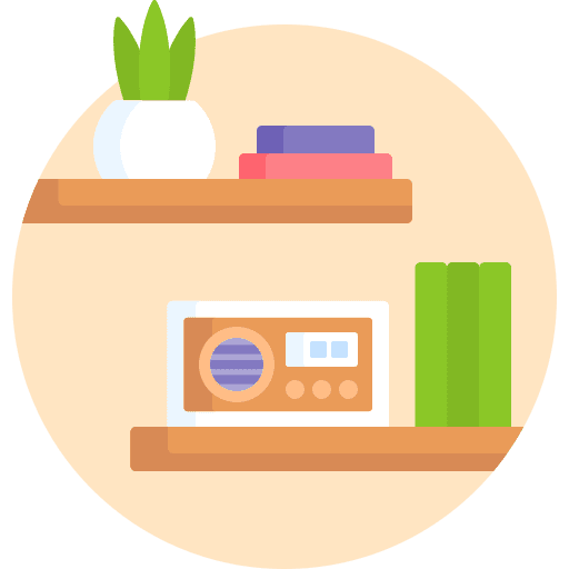 Wall shelves book radio home decoration icon