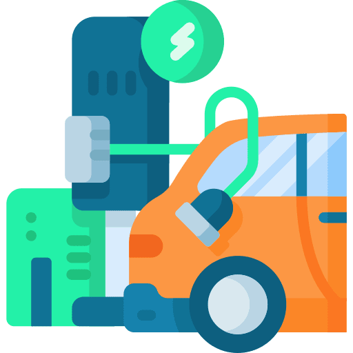 Charging station energy station transportation architecture and city icon