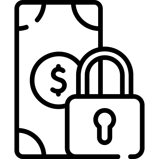 Debt coin bankrupt blocked icon