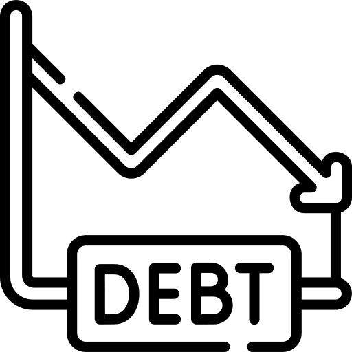 Debt financial money loss reduction icon