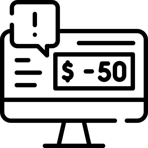 Debt online banking loan negative balance icon
